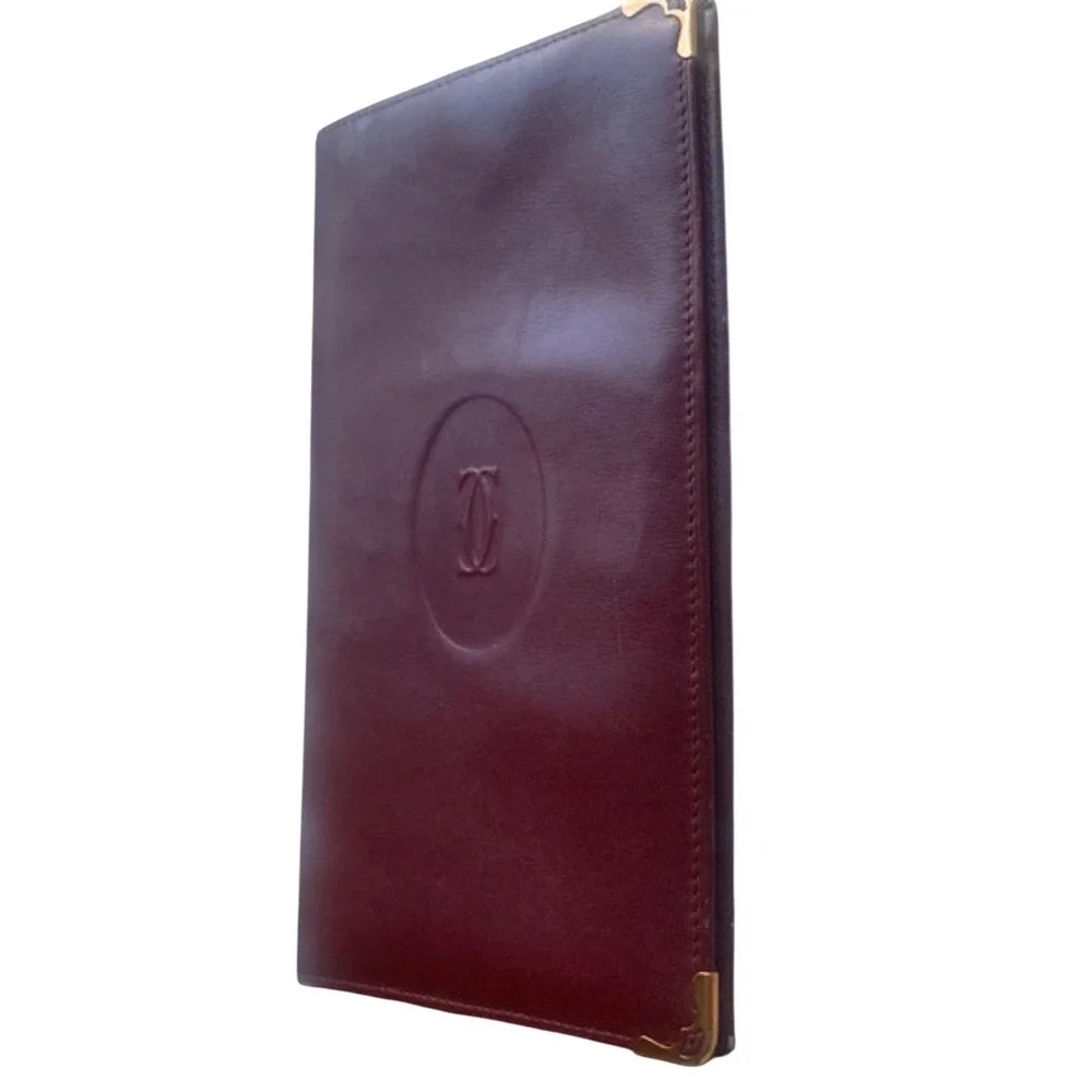 Cartier Must de Cartier Burgundy Leather Long Wallet Gold Corners Logo France